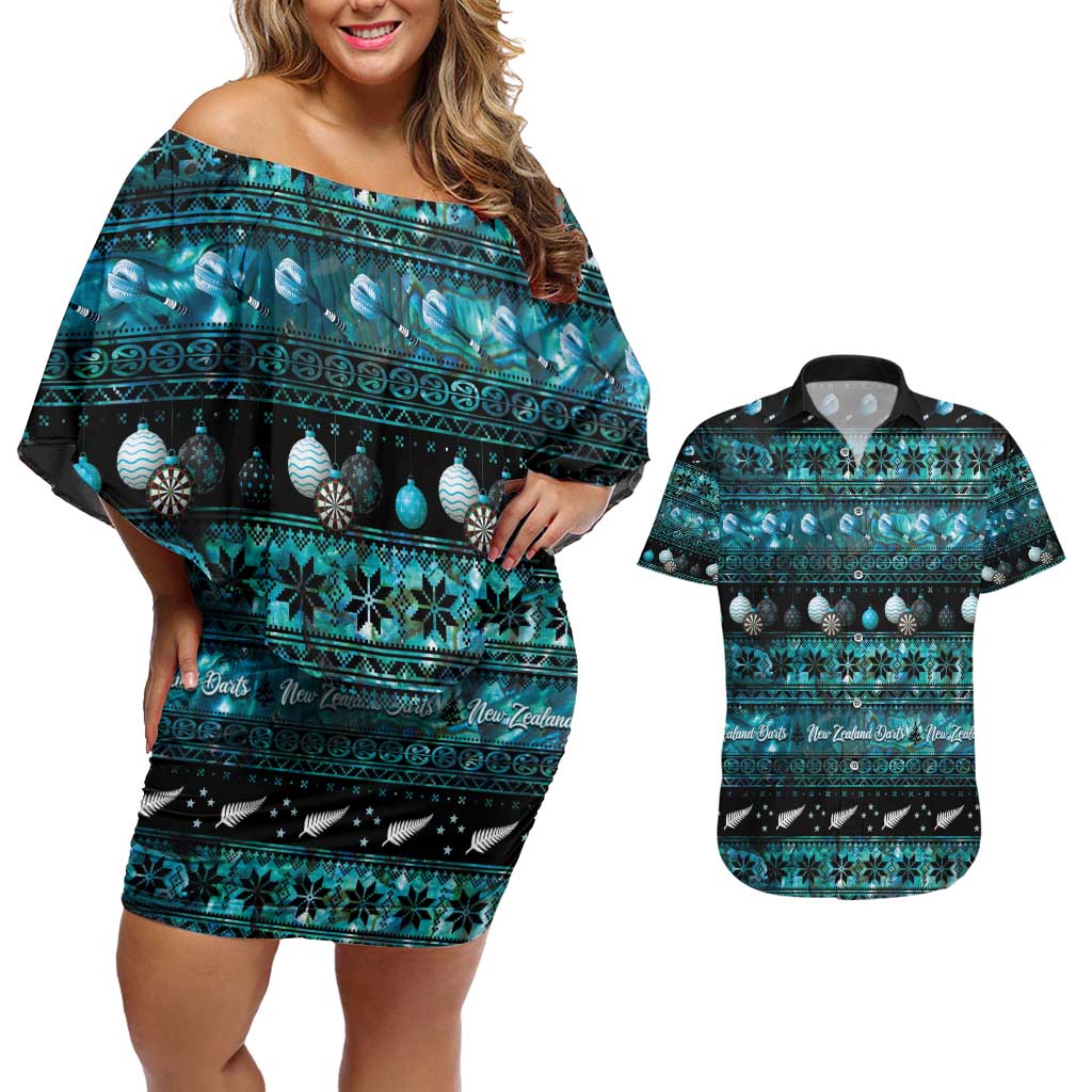 New Zealand Darts Christmas Couples Matching Off Shoulder Short Dress and Hawaiian Shirt Merry Xmas Aotearoa Maori Paua Shell - Aussie Hoodie