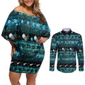 New Zealand Darts Christmas Couples Matching Off Shoulder Short Dress and Long Sleeve Button Shirt Merry Xmas Aotearoa Maori Paua Shell - Aussie Hoodie