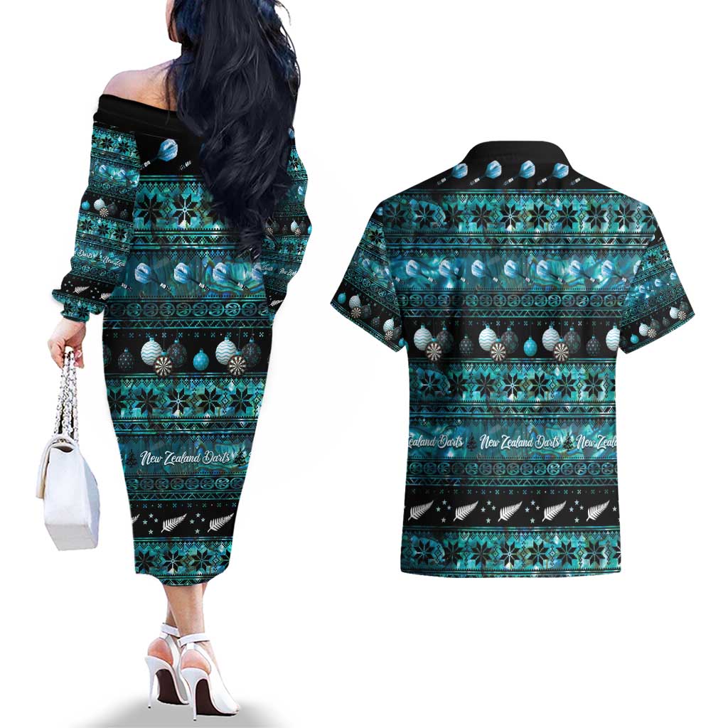 New Zealand Darts Christmas Couples Matching Off The Shoulder Long Sleeve Dress and Hawaiian Shirt Merry Xmas Aotearoa Maori Paua Shell - Aussie Hoodie