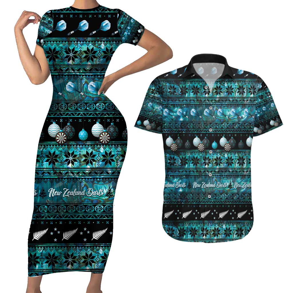 New Zealand Darts Christmas Couples Matching Short Sleeve Bodycon Dress and Hawaiian Shirt Merry Xmas Aotearoa Maori Paua Shell - Aussie Hoodie