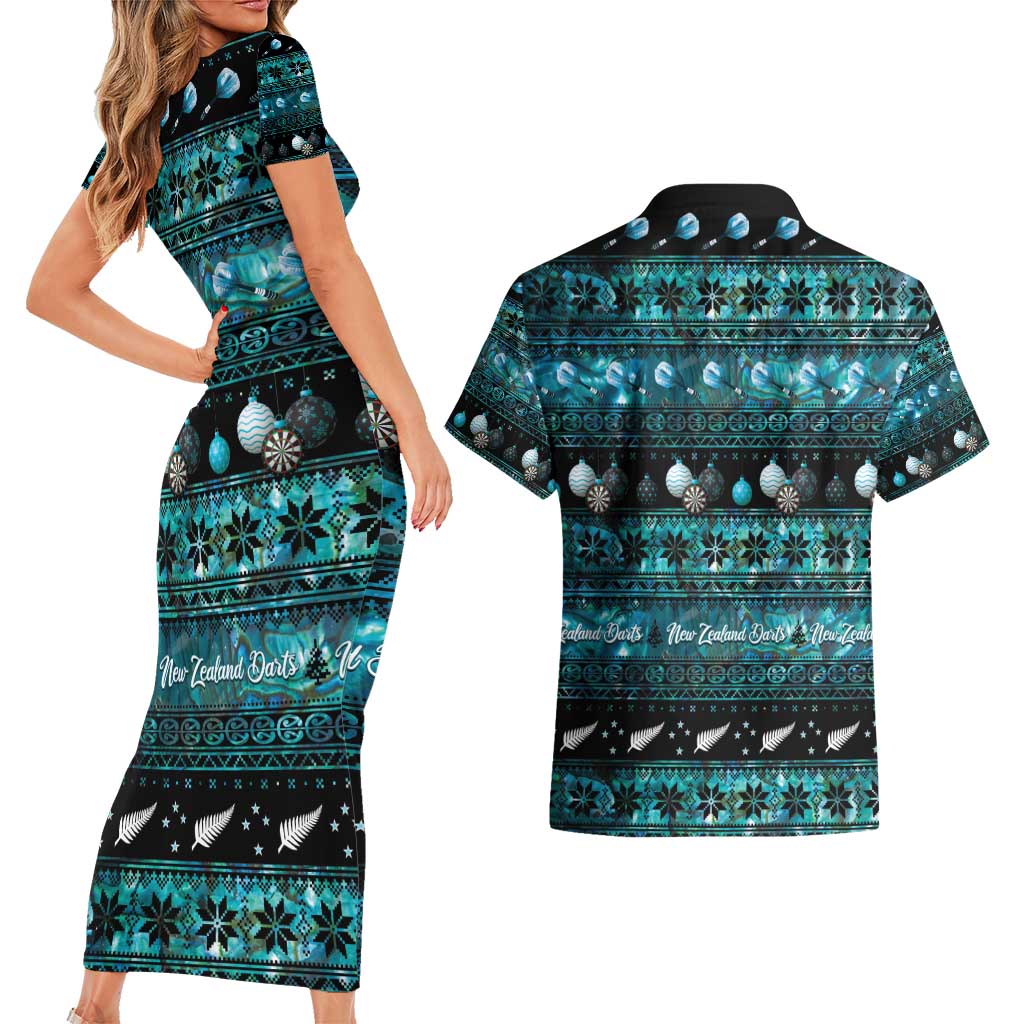 New Zealand Darts Christmas Couples Matching Short Sleeve Bodycon Dress and Hawaiian Shirt Merry Xmas Aotearoa Maori Paua Shell - Aussie Hoodie