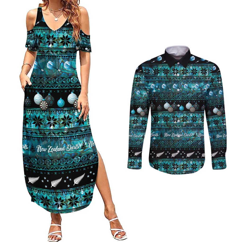 New Zealand Darts Christmas Couples Matching Summer Maxi Dress and Long Sleeve Button Shirt Merry Xmas Aotearoa Maori Paua Shell - Aussie Hoodie