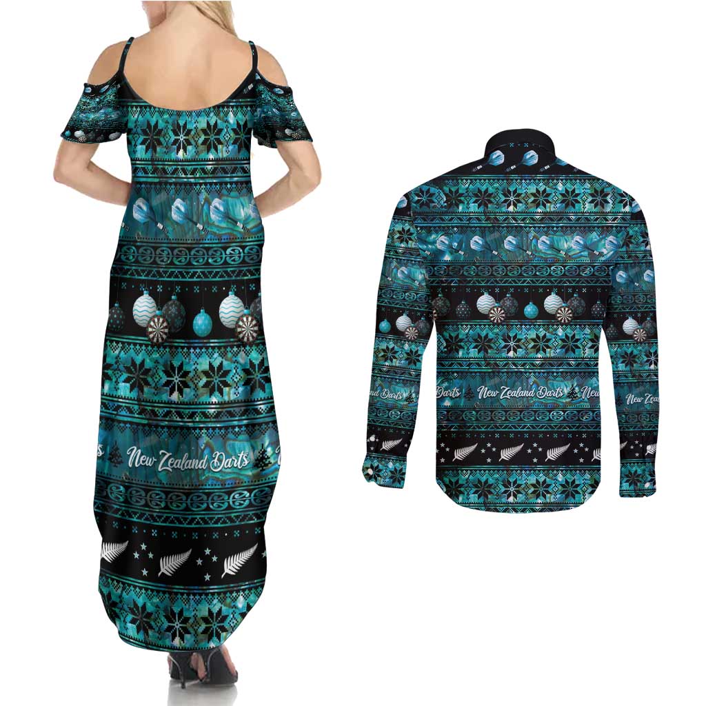 New Zealand Darts Christmas Couples Matching Summer Maxi Dress and Long Sleeve Button Shirt Merry Xmas Aotearoa Maori Paua Shell - Aussie Hoodie