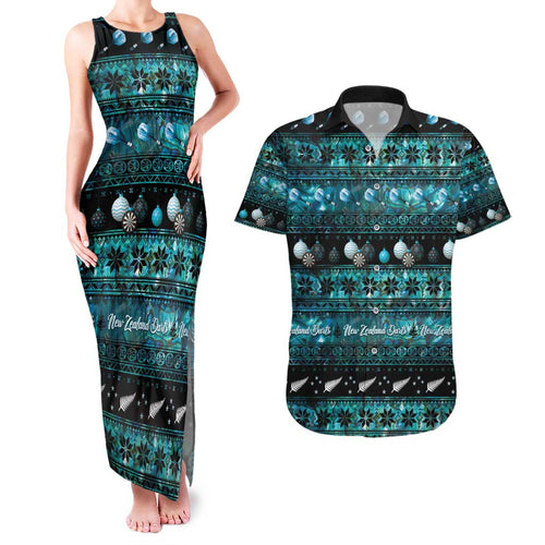 New Zealand Darts Christmas Couples Matching Tank Maxi Dress and Hawaiian Shirt Merry Xmas Aotearoa Maori Paua Shell - Aussie Hoodie