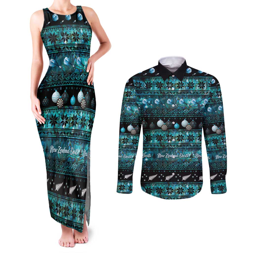 New Zealand Darts Christmas Couples Matching Tank Maxi Dress and Long Sleeve Button Shirt Merry Xmas Aotearoa Maori Paua Shell - Aussie Hoodie