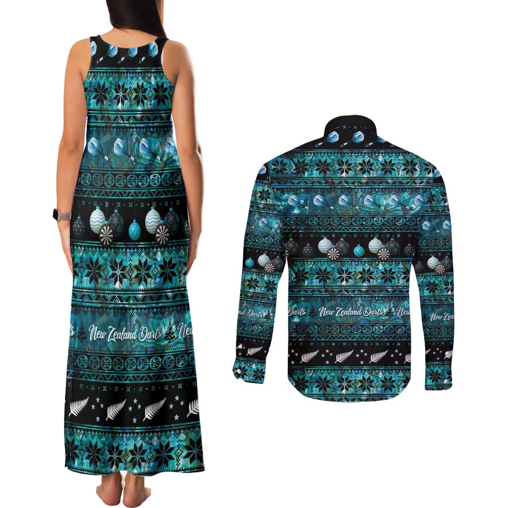 New Zealand Darts Christmas Couples Matching Tank Maxi Dress and Long Sleeve Button Shirt Merry Xmas Aotearoa Maori Paua Shell - Aussie Hoodie