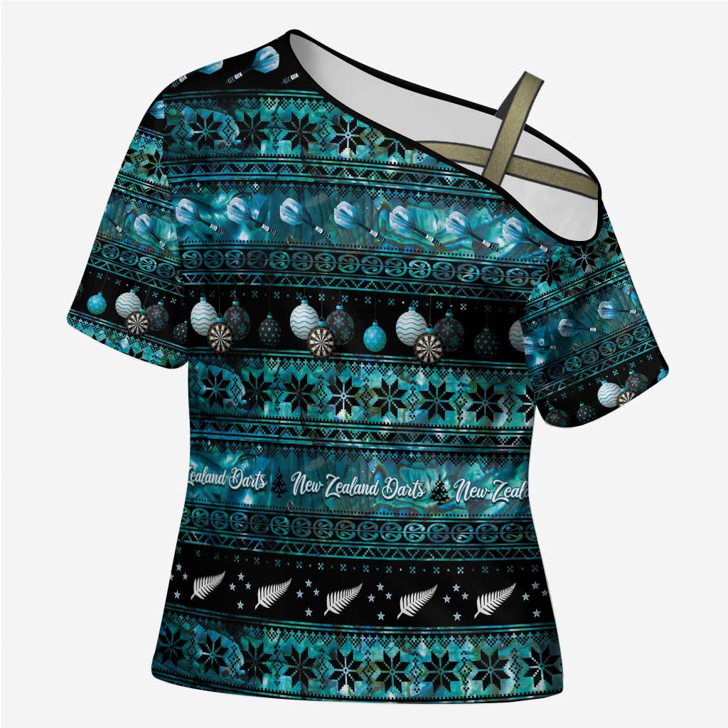 New Zealand Darts Christmas Cross Shoulder Shirt Merry Xmas Aotearoa Maori Paua Shell - Aussie Hoodie