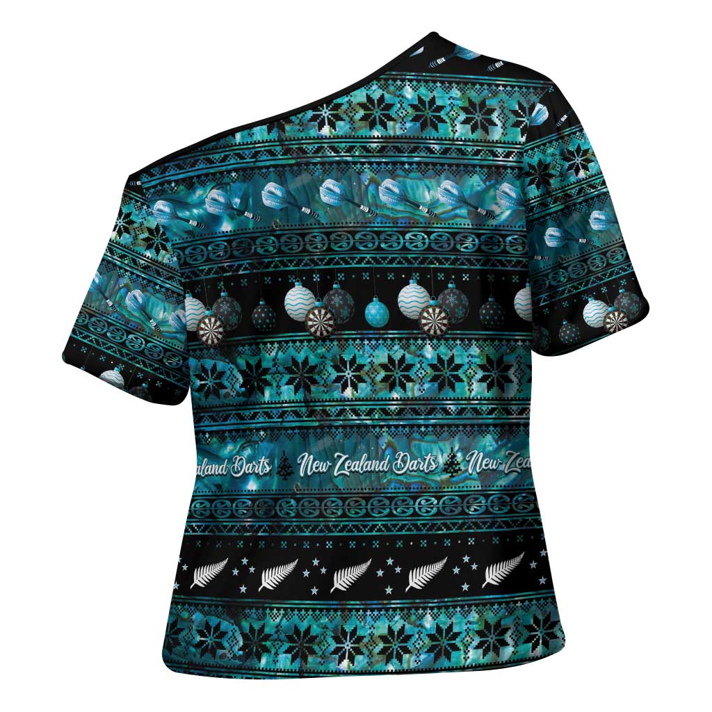 New Zealand Darts Christmas Cross Shoulder Shirt Merry Xmas Aotearoa Maori Paua Shell - Aussie Hoodie