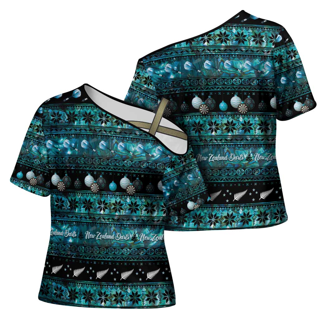 New Zealand Darts Christmas Cross Shoulder Shirt Merry Xmas Aotearoa Maori Paua Shell - Aussie Hoodie