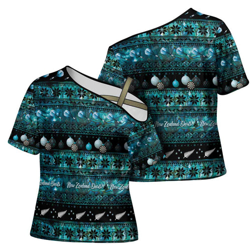 New Zealand Darts Christmas Cross Shoulder Shirt Merry Xmas Aotearoa Maori Paua Shell - Aussie Hoodie