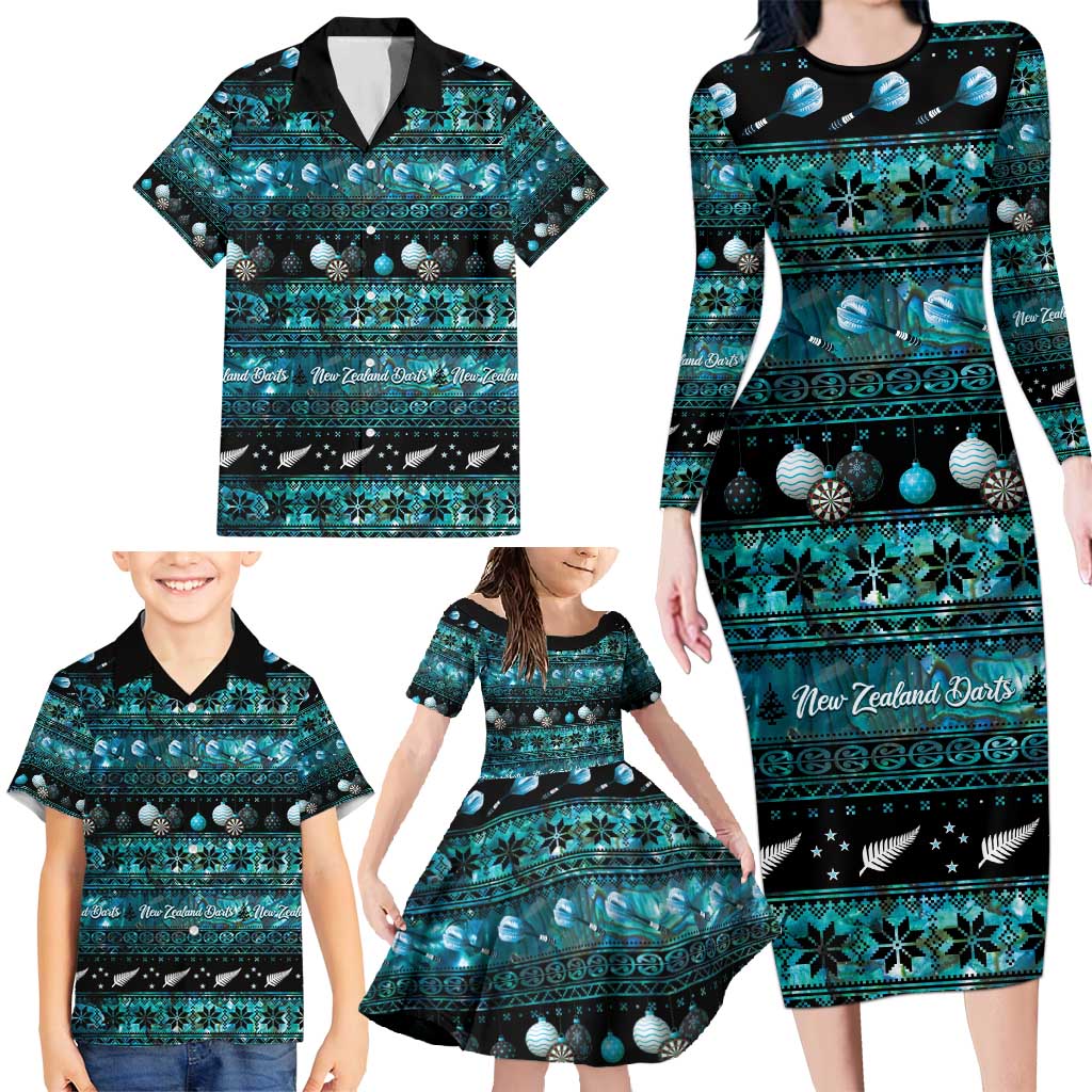 New Zealand Darts Christmas Family Matching Long Sleeve Bodycon Dress and Hawaiian Shirt Merry Xmas Aotearoa Maori Paua Shell - Aussie Hoodie