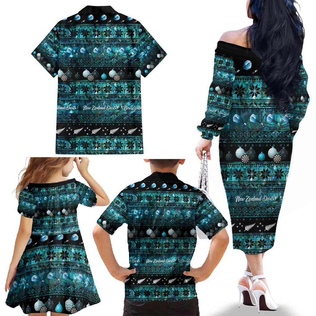 New Zealand Darts Christmas Family Matching Off The Shoulder Long Sleeve Dress and Hawaiian Shirt Merry Xmas Aotearoa Maori Paua Shell - Aussie Hoodie