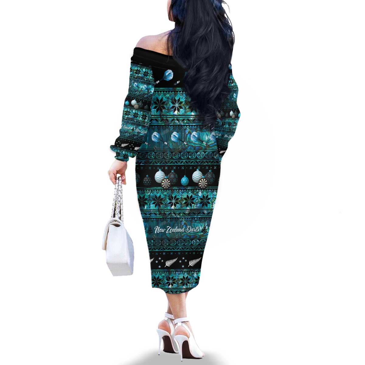 New Zealand Darts Christmas Family Matching Off The Shoulder Long Sleeve Dress and Hawaiian Shirt Merry Xmas Aotearoa Maori Paua Shell - Aussie Hoodie