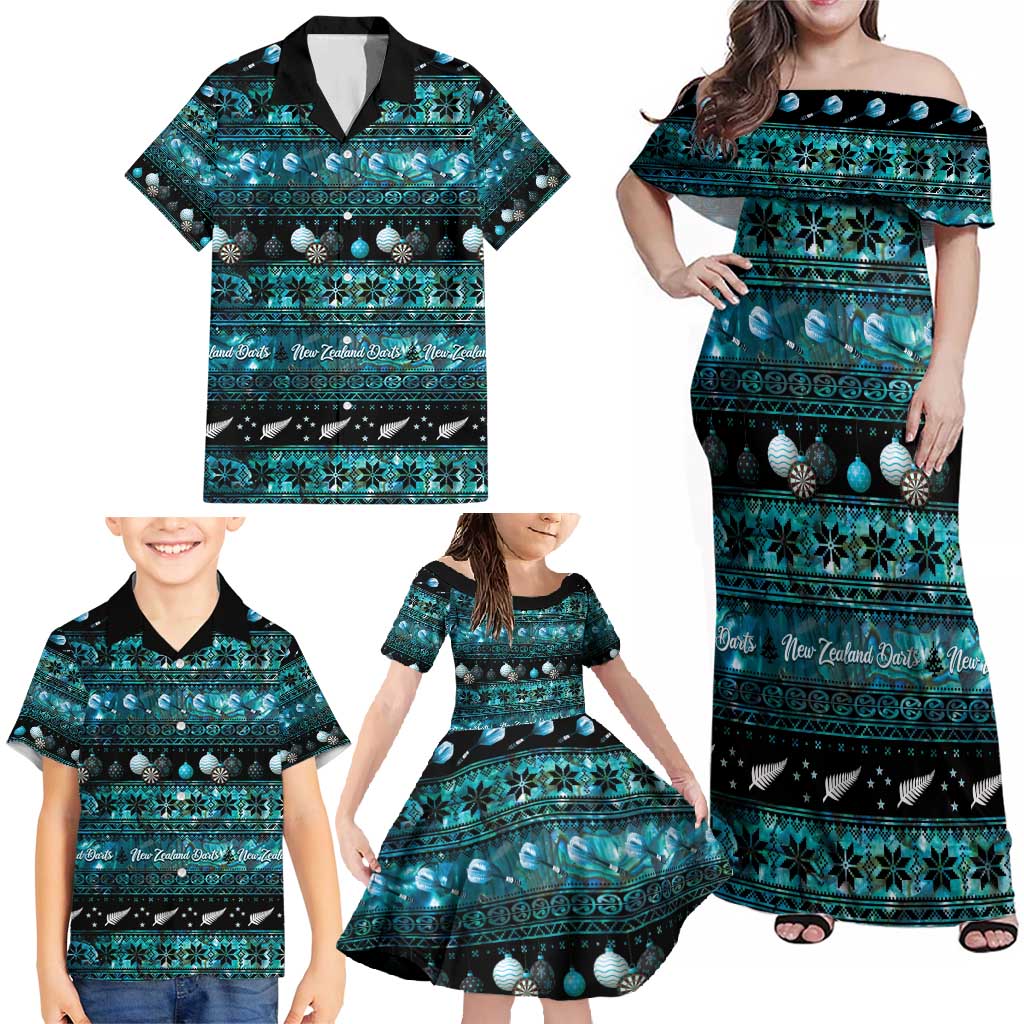 New Zealand Darts Christmas Family Matching Off Shoulder Maxi Dress and Hawaiian Shirt Merry Xmas Aotearoa Maori Paua Shell - Aussie Hoodie