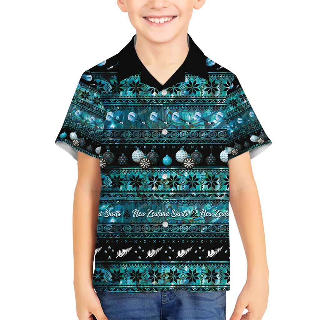 New Zealand Darts Christmas Family Matching Off Shoulder Maxi Dress and Hawaiian Shirt Merry Xmas Aotearoa Maori Paua Shell - Aussie Hoodie