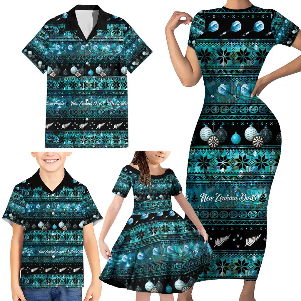 New Zealand Darts Christmas Family Matching Short Sleeve Bodycon Dress and Hawaiian Shirt Merry Xmas Aotearoa Maori Paua Shell - Aussie Hoodie