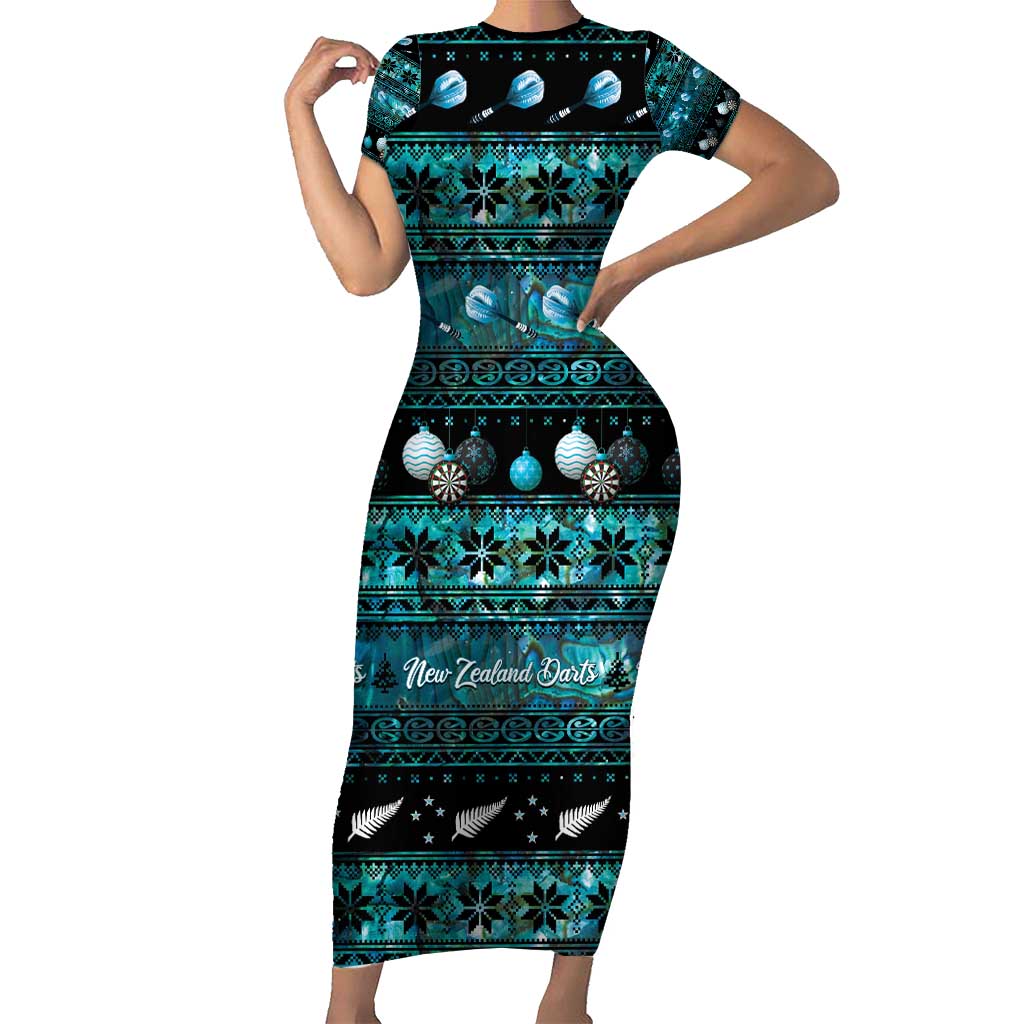 New Zealand Darts Christmas Family Matching Short Sleeve Bodycon Dress and Hawaiian Shirt Merry Xmas Aotearoa Maori Paua Shell - Aussie Hoodie