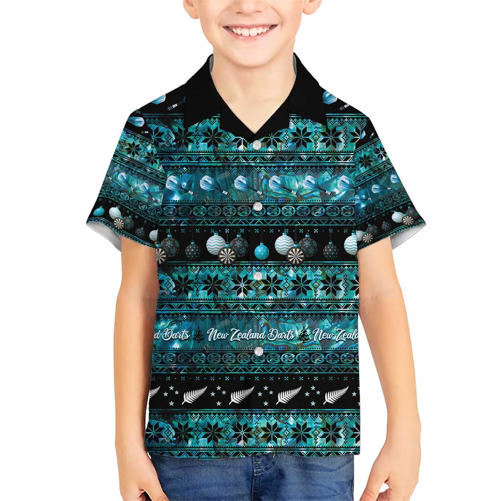 New Zealand Darts Christmas Family Matching Short Sleeve Bodycon Dress and Hawaiian Shirt Merry Xmas Aotearoa Maori Paua Shell - Aussie Hoodie