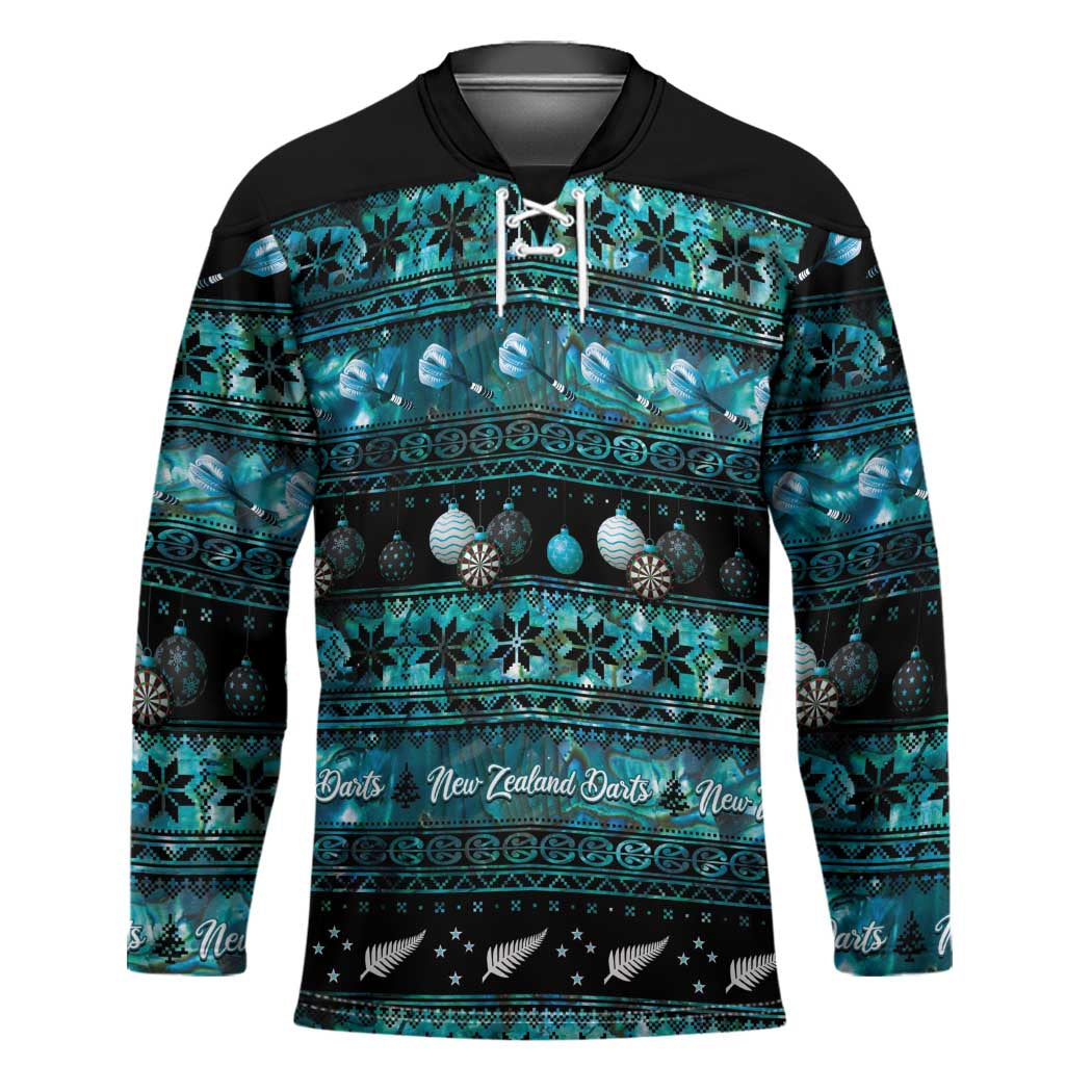 New Zealand Darts Christmas Hockey Jersey Merry Xmas Aotearoa Maori Paua Shell - Aussie Hoodie