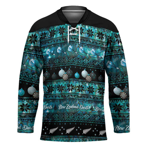 New Zealand Darts Christmas Hockey Jersey Merry Xmas Aotearoa Maori Paua Shell - Aussie Hoodie