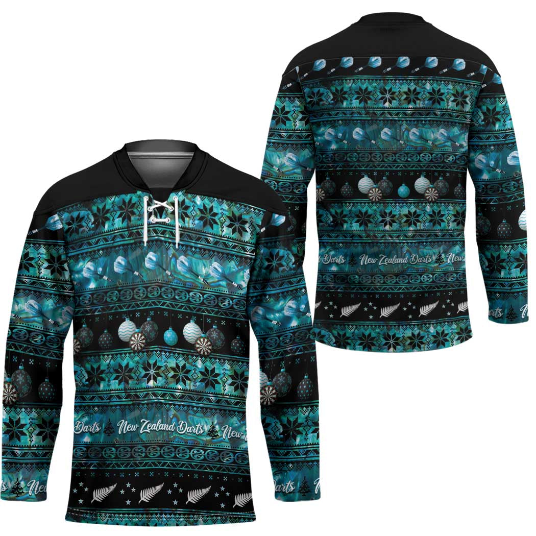 New Zealand Darts Christmas Hockey Jersey Merry Xmas Aotearoa Maori Paua Shell - Aussie Hoodie