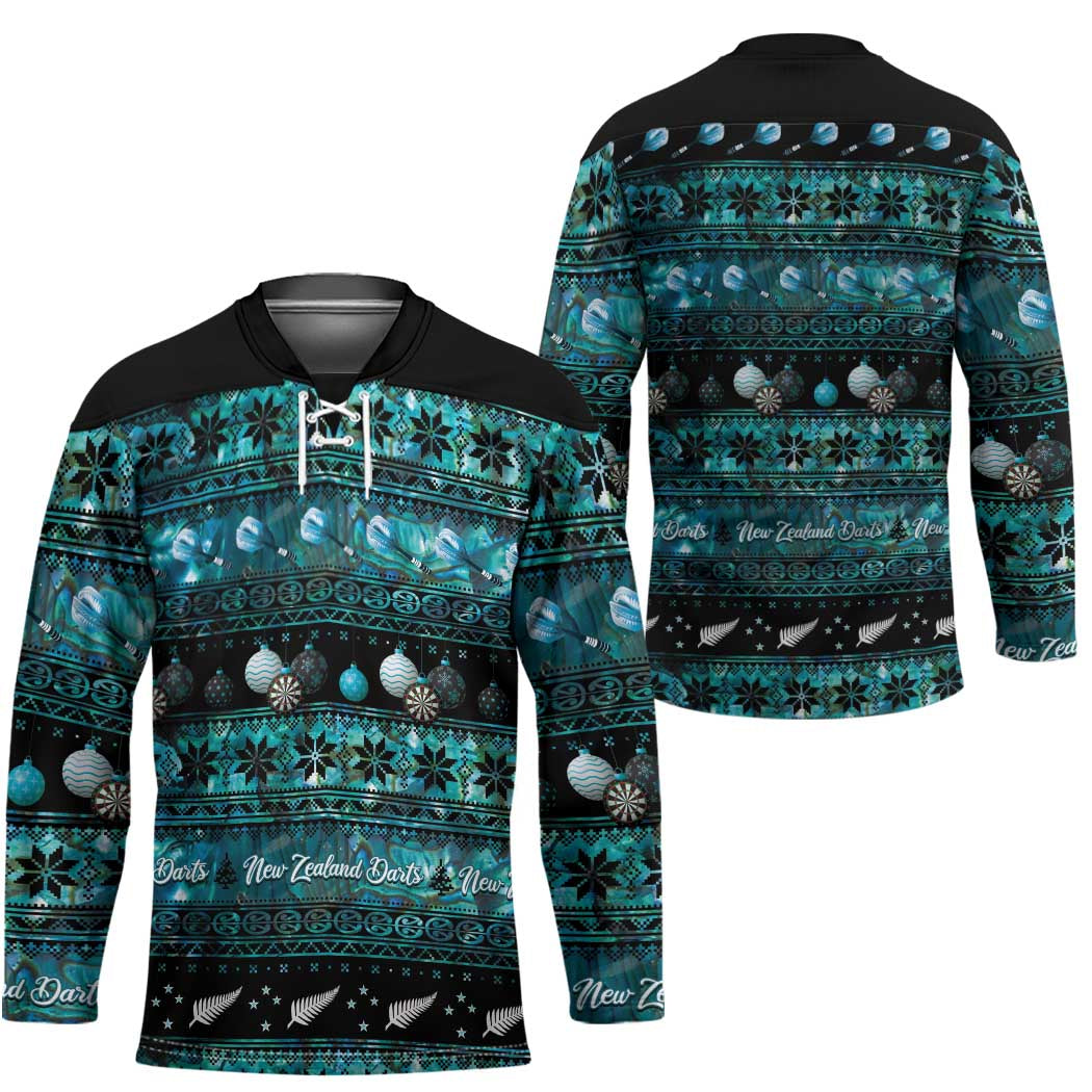 New Zealand Darts Christmas Hockey Jersey Merry Xmas Aotearoa Maori Paua Shell - Aussie Hoodie