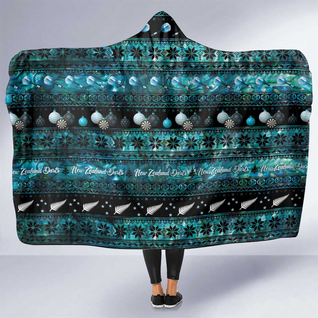 New Zealand Darts Christmas Hooded Blanket Merry Xmas Aotearoa Maori Paua Shell - Aussie Hoodie