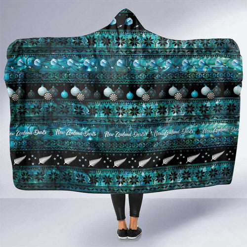 New Zealand Darts Christmas Hooded Blanket Merry Xmas Aotearoa Maori Paua Shell - Aussie Hoodie