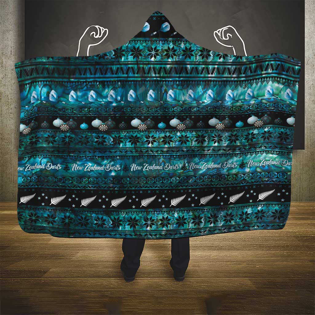 New Zealand Darts Christmas Hooded Blanket Merry Xmas Aotearoa Maori Paua Shell - Aussie Hoodie