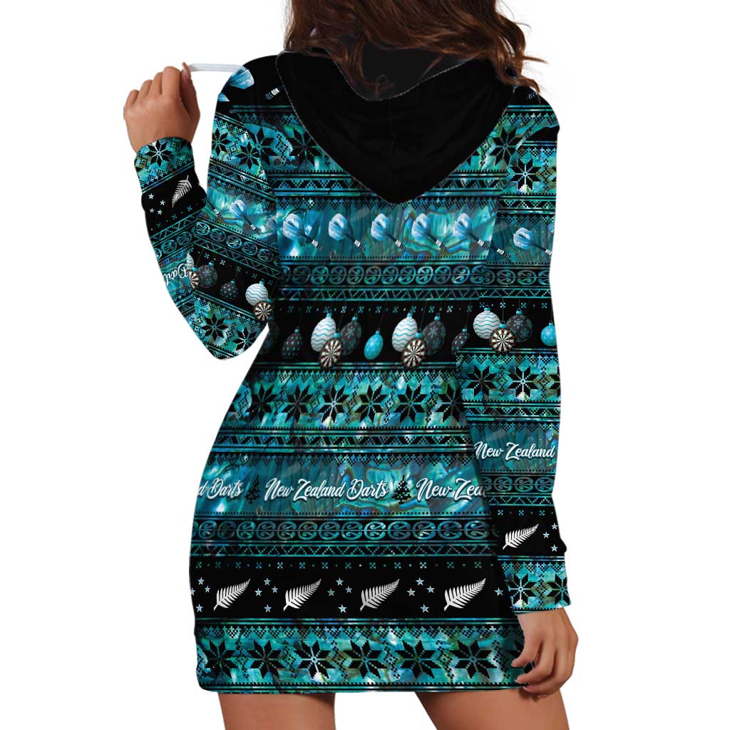 New Zealand Darts Christmas Hoodie Dress Merry Xmas Aotearoa Maori Paua Shell - Aussie Hoodie