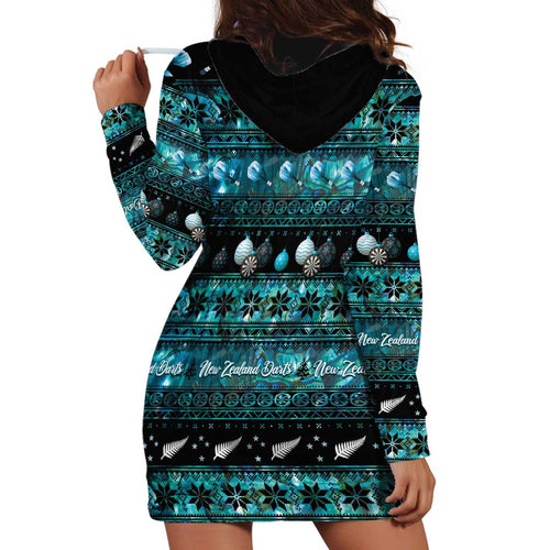 New Zealand Darts Christmas Hoodie Dress Merry Xmas Aotearoa Maori Paua Shell - Aussie Hoodie
