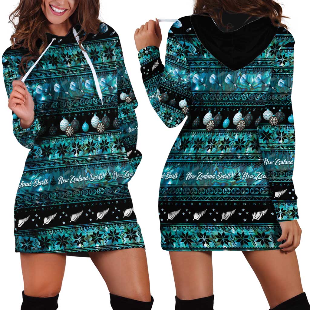 New Zealand Darts Christmas Hoodie Dress Merry Xmas Aotearoa Maori Paua Shell - Aussie Hoodie