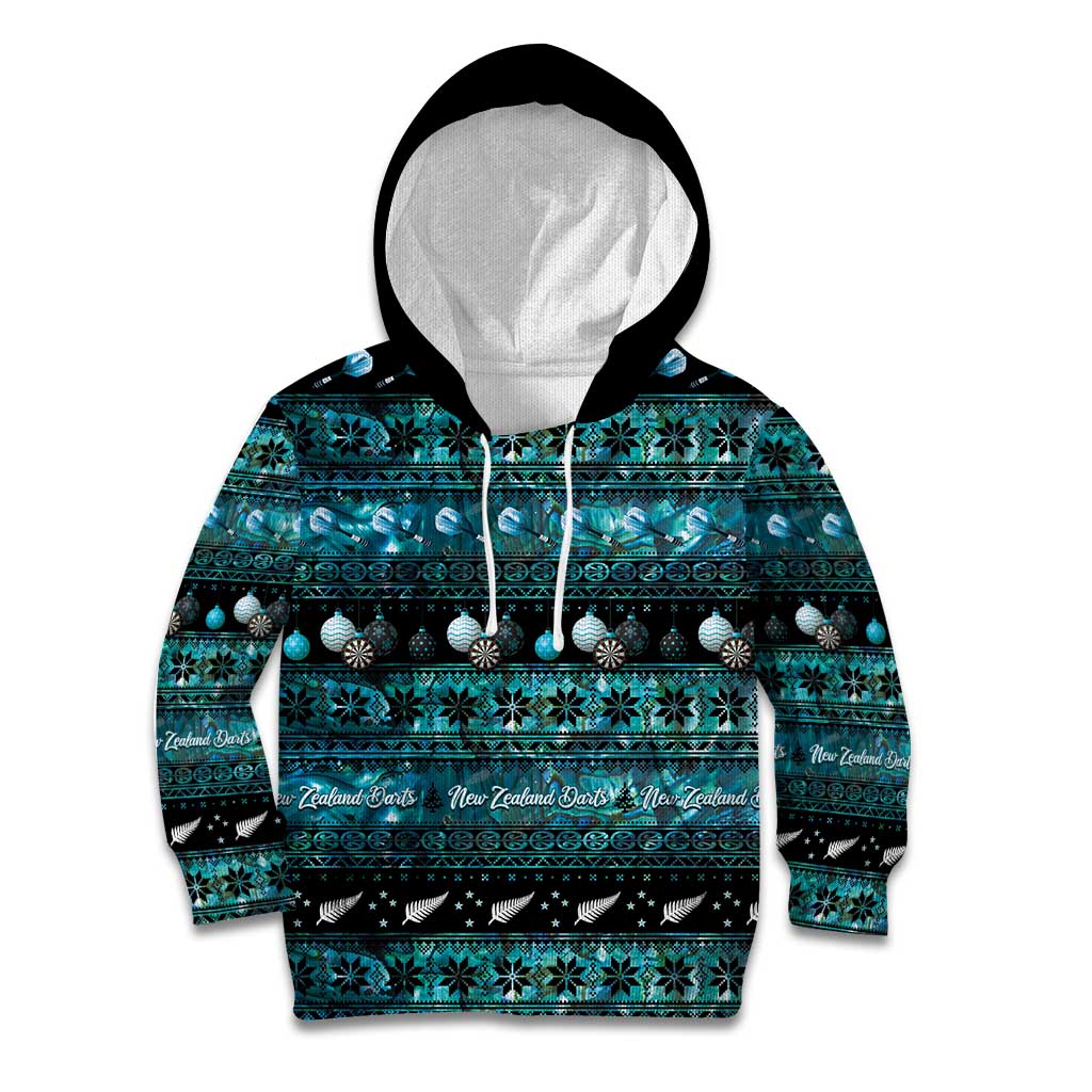 New Zealand Darts Christmas Kid Hoodie Merry Xmas Aotearoa Maori Paua Shell - Aussie Hoodie