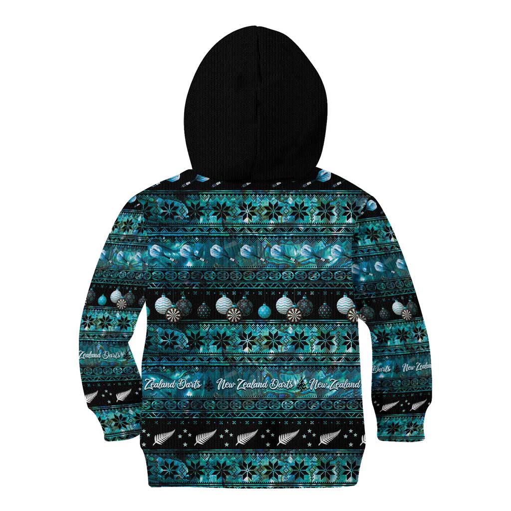 New Zealand Darts Christmas Kid Hoodie Merry Xmas Aotearoa Maori Paua Shell - Aussie Hoodie
