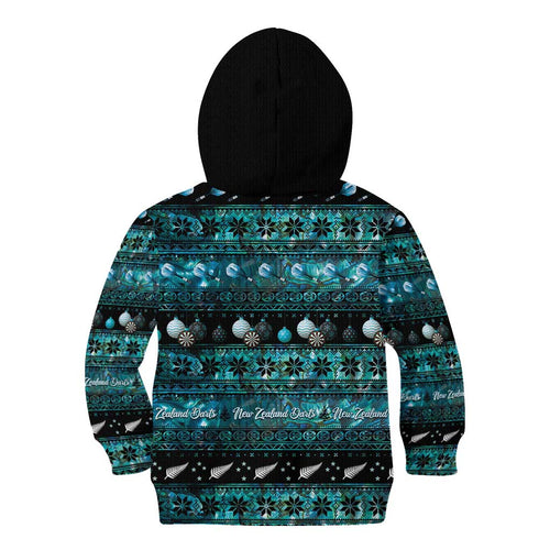 New Zealand Darts Christmas Kid Hoodie Merry Xmas Aotearoa Maori Paua Shell - Aussie Hoodie