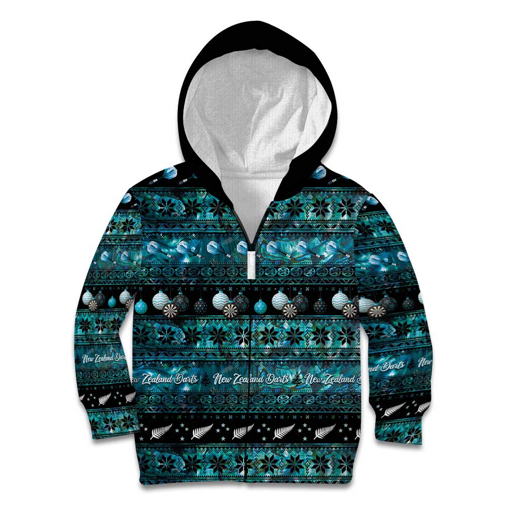 New Zealand Darts Christmas Kid Hoodie Merry Xmas Aotearoa Maori Paua Shell - Aussie Hoodie