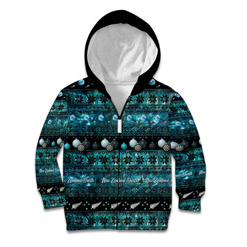 New Zealand Darts Christmas Kid Hoodie Merry Xmas Aotearoa Maori Paua Shell - Aussie Hoodie