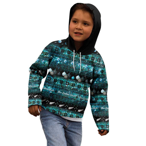 New Zealand Darts Christmas Kid Hoodie Merry Xmas Aotearoa Maori Paua Shell - Aussie Hoodie