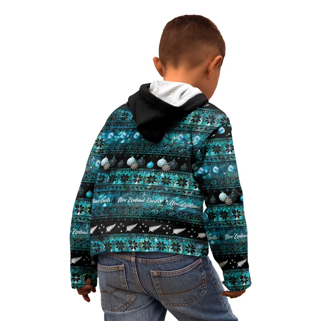 New Zealand Darts Christmas Kid Hoodie Merry Xmas Aotearoa Maori Paua Shell - Aussie Hoodie