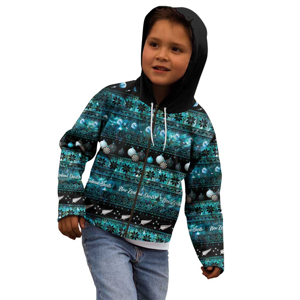 New Zealand Darts Christmas Kid Hoodie Merry Xmas Aotearoa Maori Paua Shell - Aussie Hoodie