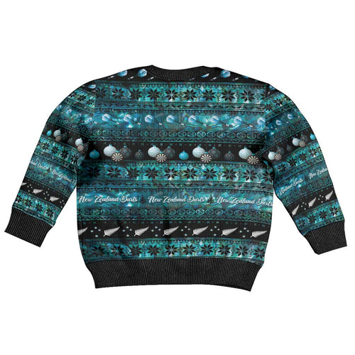 New Zealand Darts Christmas Kid Ugly Christmas Sweater Merry Xmas Aotearoa Maori Paua Shell - Aussie Hoodie
