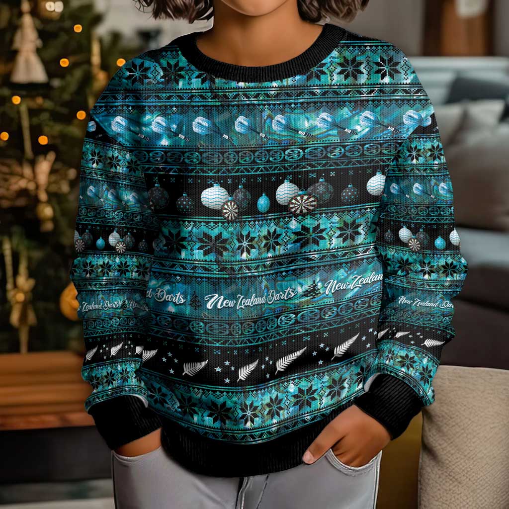 New Zealand Darts Christmas Kid Ugly Christmas Sweater Merry Xmas Aotearoa Maori Paua Shell - Aussie Hoodie