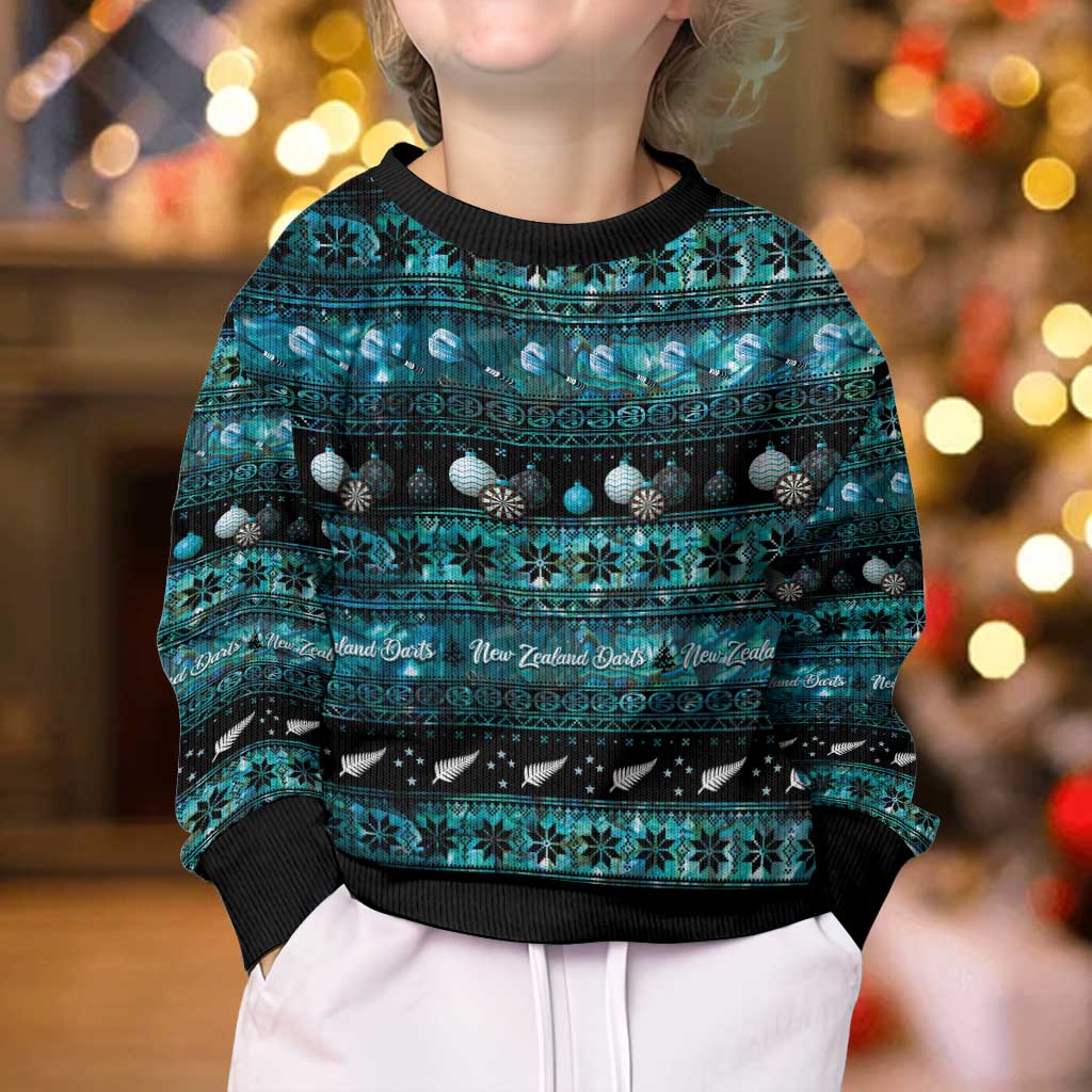 New Zealand Darts Christmas Kid Ugly Christmas Sweater Merry Xmas Aotearoa Maori Paua Shell - Aussie Hoodie