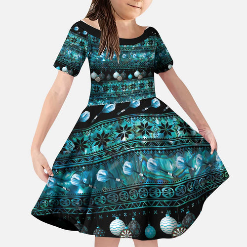New Zealand Darts Christmas Kid Short Sleeve Dress Merry Xmas Aotearoa Maori Paua Shell - Aussie Hoodie