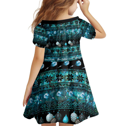 New Zealand Darts Christmas Kid Short Sleeve Dress Merry Xmas Aotearoa Maori Paua Shell - Aussie Hoodie