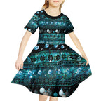 New Zealand Darts Christmas Kid Short Sleeve Dress Merry Xmas Aotearoa Maori Paua Shell - Aussie Hoodie
