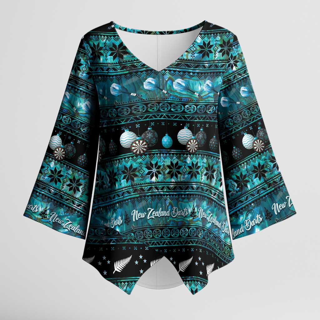 New Zealand Darts Christmas Kimono Sleeve Blouse Merry Xmas Aotearoa Maori Paua Shell - Aussie Hoodie