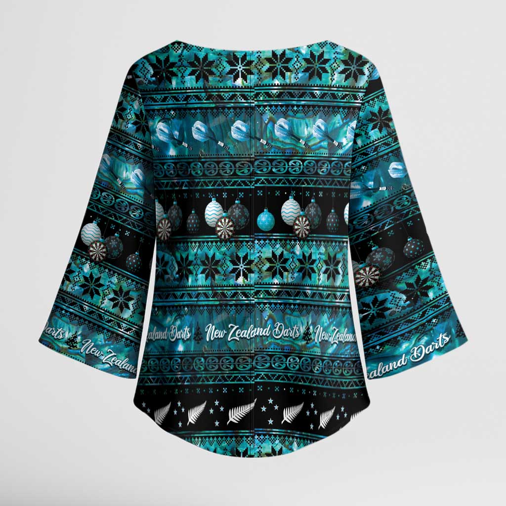 New Zealand Darts Christmas Kimono Sleeve Blouse Merry Xmas Aotearoa Maori Paua Shell - Aussie Hoodie
