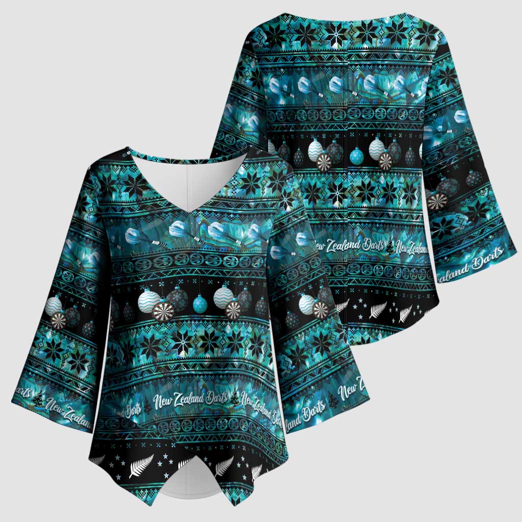 New Zealand Darts Christmas Kimono Sleeve Blouse Merry Xmas Aotearoa Maori Paua Shell - Aussie Hoodie