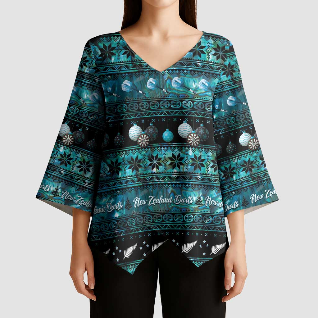 New Zealand Darts Christmas Kimono Sleeve Blouse Merry Xmas Aotearoa Maori Paua Shell - Aussie Hoodie